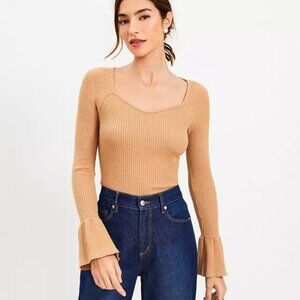 LOFT Gold/Tan Ribbed Shimmering Sweater